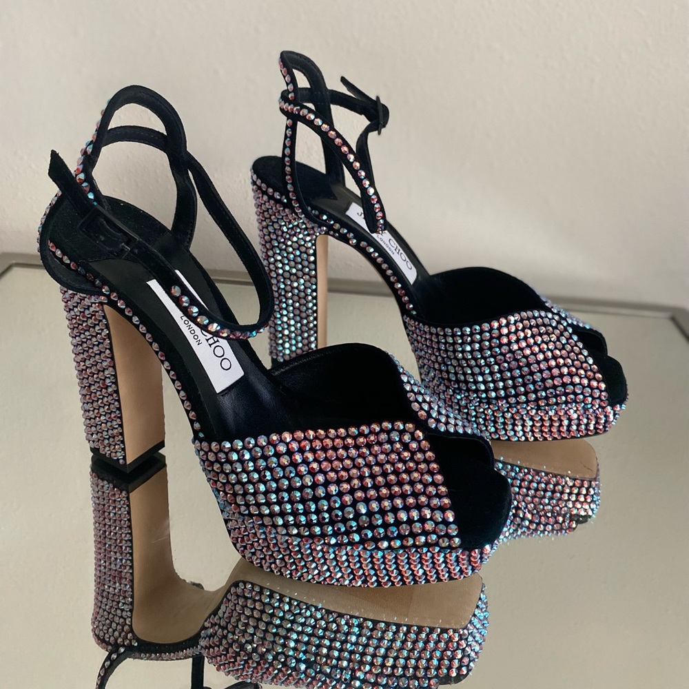 New Jimmy Choo Sacaria 120 Embellished Platform High Sandals $2,150 37.5 - Picture 6 of 13